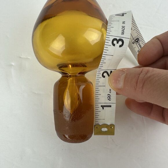 MCM Amber Art Glass Decanter Genie Bottle Flame Tear Drop Stopper ONLY 9” - Picture 7 of 10